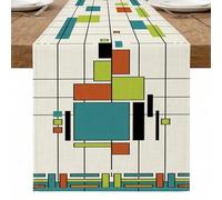 Chemin de table aux formes géométriques multicolores, design abstrait moderne pour la décoration de la maison, parfait pour les réunions saisonnières et les fêtes, 33 x 183 cm