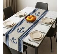 Chemin de table avec ancres nautiques - Motif marin côtier bleu - Décoration pour l'été, la plage, les repas et les réunions de vacances - 33 x 183 cm