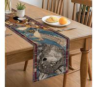 Chemin de table avec motif de nature sauvage avec loup et oiseaux pour décoration de salle à manger rustique, parfait pour les rassemblements d'automne et les fêtes de fin d'année, 33 x 183 cm