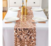Chemin de Table avec Paillettes Or Rose, Ruban de Table Métallisé 30x275cm, Réutilisable Table Runner Nappe Décoration de Table pour Mariage Fête Noël Anniversaire Célébrations