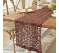 Chemin de table basse pour la maison, 180 cm de long, motif à rayures creuses de couleur unie avec pompons, écharpe, napperons brodés jacquard polyester pour un usage quotidien, cuisine, table de