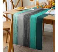 Chemin de Table Bleu Chemin de Table pour la Maison de Campagne Lavable Moderne Décoration pour L'intérieur et L'extérieur Vacances fête Salon Grain Bois Chemin de Table Automne Anniversaire 33x183 cm