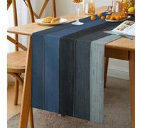 Chemin de Table Bleu Chemin de Table pour la Maison de Campagne Lavable Moderne Décoration pour L'intérieur et L'extérieur Vacances fête Salon Grain Bois Chemin de Table Automne Anniversaire 33x183 cm