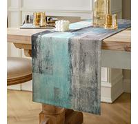 Chemin de Table Bleu Sarcelle en Lin Aspect Lin Moderne Double Couche épais Bleu Turquoise et Gris Tissu Décoratif pour Le Banquet du Restaurant Fête, Travaux Manuel 40 cm x 140 cm