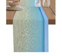 Chemin de table bleu sur le thème de l'océan - 122 cm de long - Texture de plage - Antidérapant - Lavable - Pour cuisine, salle à manger, réunions de famille, fêtes, mariage