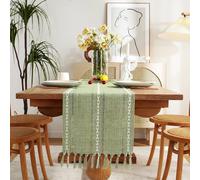 Chemin de Table Bohème Coton et Lin 33×120 cm Vert Vendos85