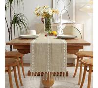 Chemin de Table Bohème Coton et Lin 33×180 cm Jaune Amande Vendos85