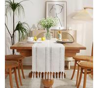 Chemin de Table Bohème Coton et Lin 33×90 cm Gris Vendos85