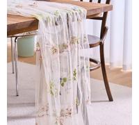 Chemin de Table brodé de Motifs Floraux, chemins de Table en Gaze, Nappe en Dentelle (300 × 70 cm)