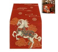 Chemin de table brodé du Nouvel An chinois 2026 - Année du cheval - Nouvel An lunaire - Pour vacances, réunions de famille et décorations de fête d'intérieur - Rouge A