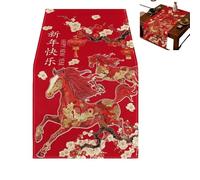 Chemin de table brodé du Nouvel An chinois 2026 - Année du cheval - Nouvel An lunaire - Pour vacances, réunions de famille et décorations de fête d'intérieur - Rouge B