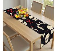 Chemin de Table Cartoon Crâne Lavable 40x180cm, Nappe en Lin Mignon Étoile Décoration de Table Amusant Croix sur-Nappe pour Cuisine et Table Basse