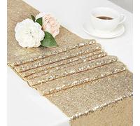 Chemin de Table Champagne à Paillettes Glitter Chemin de Table Sequins Brillant pour Décoration de Mariage, Noel, Anniversaire, Banquet, Baptême, Partie 30x275cm (Champagne, 1)