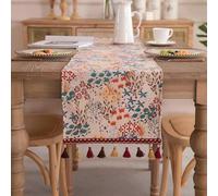 Chemin de table Clothfuna Automne Fleurs pour salle à manger, chemin de table vintage à motifs floraux pour table basse, motif coloré de fleurs en pleine floraison avec pompons pour buffet, fête