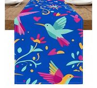 Chemin de table coloré en forme de colibri floral, motif d'oiseaux naturels, décoration printanière, cuisine, salle à manger, pour la maison, les réunions de famille, 33 x 228,6 cm