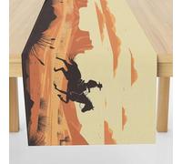 Chemin de Table Cowboy Ouest Tischläufer de Noël 40x140cm, Christmas Nappe Décorative Désert Paysage Décoration de Table d'hiver Silhouette Cheval pour Festival