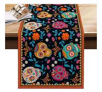 Chemin de Table crâne, Coureur de Tissu de crâne de Sucre Floral d’Halloween, Décoration de fête Mexicaine, Cuisine, Salle à Manger, pour Salle d'étude, Chambre à Coucher Huasean