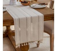 Chemin de table creux brodé saisonnier en mélange de polyester et lin pour tables de salle à manger de cuisine et de salle à manger en bleu 33 x 180 cm (blanc)