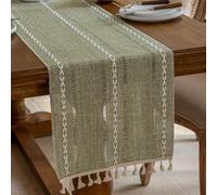Chemin de table creux brodé saisonnier en mélange de polyester et lin pour tables de salle à manger de cuisine et de salle à manger en bleu 33 x 180 cm (vert)
