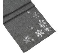 Chemin de table Cristaux de neige argentés, ton gris, brodé, filigrané