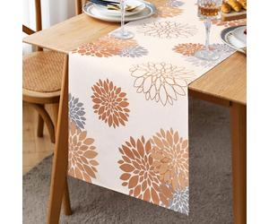 Chemin de Table Dahlia Orange Marron Gris Lin Fleur Beige Chemins de Table 40 x 140 cm Moderne Attrayant Ferme Table Centre Décor Boho Chemin de Table pour Salon Cabinet Salle À Manger Fête Patio