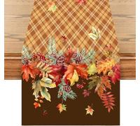 Chemin de table d'automne - 140 x 40 cm - Décoration de table d'automne avec feuilles, pommes de pin et baies - Décoration parfaite pour l'automne, la table à manger, le salon et la cuisine