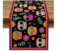 Chemin de table Day of The Dead - Tête de mort - Dia De Los Muertos - Mexique - Fête de vacances, salle à manger, ,33 x 182,9 cm,A