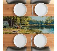 Chemin de table de camping motif boxer printanier de 182,9 cm pour salon, chiot voyage, camping-car, long chemin de table en toile de jute, motif scénique bizarre pour la maison, la cuisine, les fêtes