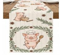 Chemin de table de chef mignon cochon, style rustique fantaisie, décoration de cuisine, salle à manger, pour réunions de famille et célébrations de vacances, 33 x 274 cm