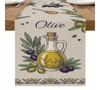 Chemin de table de cuisine olive, motif botanique vintage pour décoration de maison, salle à manger, idéal pour les réunions de famille et les fêtes de fin d'année, 33 x 274,3 cm