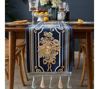 Chemin de table de luxe avec broderie jacquard longue et élégante pour salle à manger, fête, banquet, table basse, bleu, 35,6 x 180,3 cm