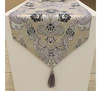 Chemin de table de luxe en jacquard européen, drapeau de lit, tendance, fournitures de décoration ménagère, sets de table (gris, 32 x 210 cm)