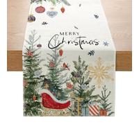 Chemin De Table de Noël 230 x 33cm, Chemin De Table Noel Blanc, Decoration Table Noelavec des Motif Enneigés d'Arbres De Noël, Traîneau, Flocon de Neige, pour Deco Table Noel, Salle à Manger, Maison