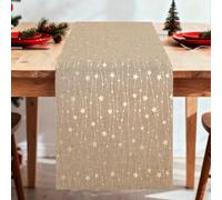 Chemin de table de Noël - 275 x 28 cm - Avec motif étoiles dorées - Décoration de table de Noël - Couleur lin - Chemin de table de Noël pour l'hiver - Décoration festive