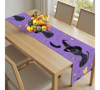 Chemin de Table de Noël 30x140cm Amoureux des Animaux Chat Décoration de Table Animaux De Dessin Animé Lune pour Fête et Dîner d'hiver Mignon Ciel étoilé Nappe de Noël Décorative