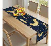 Chemin de Table de Noël 30x140cm Halloween Chauve Souris Décoration de Table Or Lune pour Fête et Dîner d'hiver Ciel étoilé Feuille Nappe de Noël Décorative