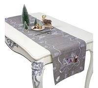 Chemin de table de Noël argenté Père Noël Nappe pour fête intérieur ferme Décoration de table à manger Nappe lavable ronde