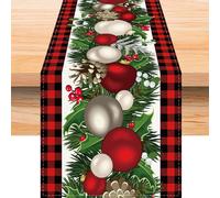 Chemin de table de Noël en lin à carreaux rouges et noirs, 183 cm de long, style champêtre, idéal pour les fêtes de fin d'année et l'hiver.