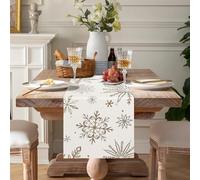 Chemin de table de Noël en lin Chemin de table blanc avec flocons de neige lavable, moderne, pour la cuisine, pour l'intérieur et l'extérieur, décoration pour le salon, 33 x 183 cm