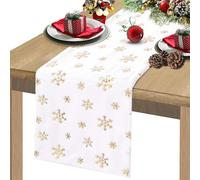 Chemin de table de Noël - Flocons de neige - Lavable - Décoration de table de cuisine en intérieur, vacances et fête - Doré
