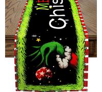 Chemin De Table De Noël, Grinch Nappe Père Noël Et Sapin De Noël Avec Imprimé De Cloche Arbre De Noël Fleur, Noël Table De Fête Dîner Décoration Longue, Décorations De Fête Du Père Noël 33x173cm