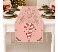Chemin de table de Noël sur le thème des fêtes de fin d'année, 33 x 121,9 | Motifs fantaisie menthe poivrée, chemin de buffet, accents de houx, base pêche douce, protection de table durable