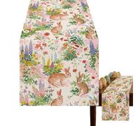 Chemin de table de Pâques, set de table décoratif printanier 2026, centre de table coloré imprimé lapin, accent de salle à manger de vacances, linge de table festif avec design vif, décoration de