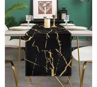 Chemin de Table de Printemps en Lin Moderne D'été 33x183 cm Chemin de Table en Marbre Noir avec Texture Dorée Nappe d'art Abstrait pour Fête Mariage Cuisine Salon