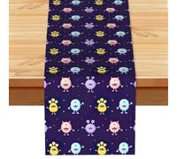 Chemin de table de style ferme avec imprimé monstre coloré - Décoration de table de salle à manger lavable pour commode, bureau, banquet - 33 x 183 cm
