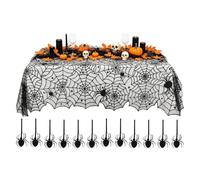 Chemin de table décoration d'Halloween, nappe de 137 x 183 cm avec | Chemin de table toile d'araignée en dentelle noire pour soirée cinéma bal masqué Escape Room fête cuisine fête propriétaire