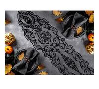 CHEMIN DE TABLE DENTELLE TÊTE DE MORT 180X35CM NOIR