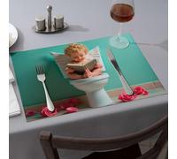 Chemin de table d'été « A Child with Angel Wings Reading A Book On The Toilet » - Décoration de table de Pâques - Nappe occidentale (1 pièce)