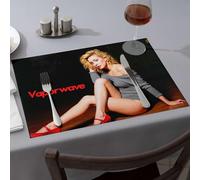 Chemin de table d'été « A Woman In Red High Heels Sitting On The Floor ». Sets de table pour salle à manger, napperons jaunes (4 pièces)