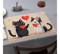 Chemin de table d'été deux chats tenant des cœurs rouges. Sets de table de table occidentaux roses (1 pièce)